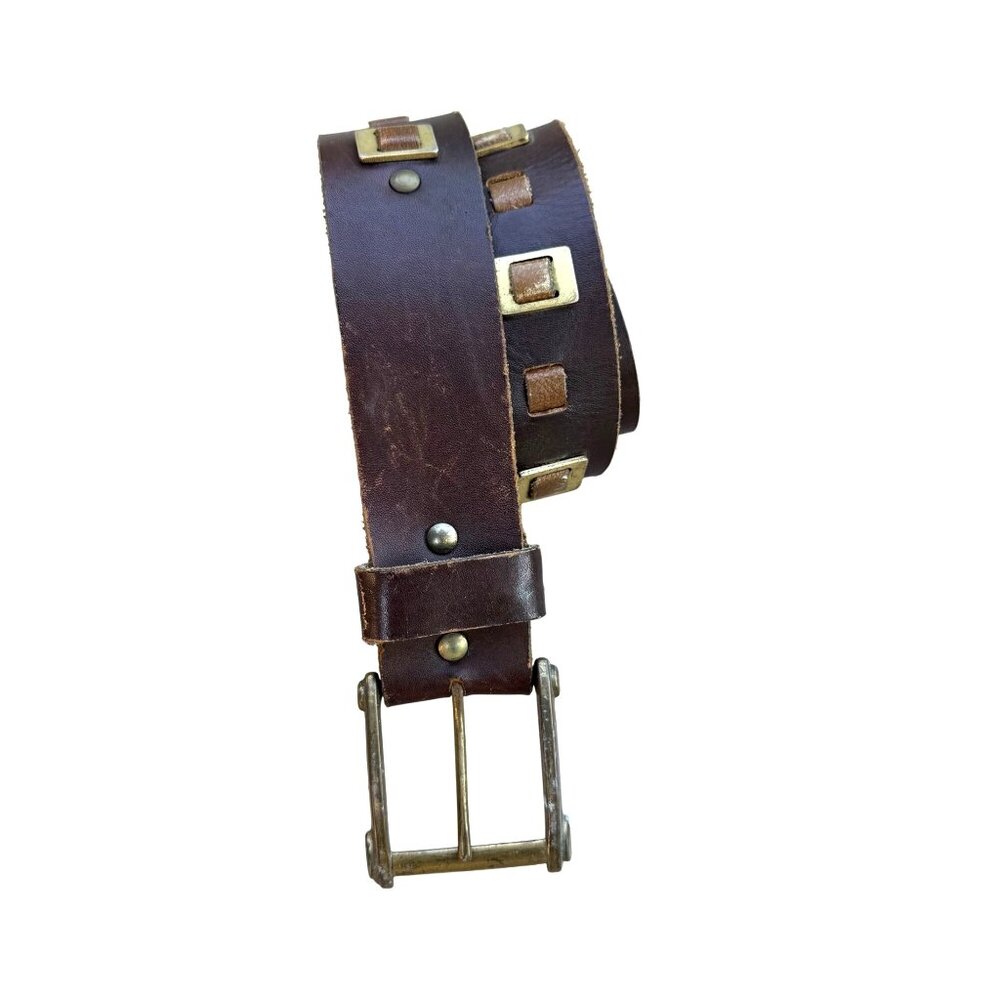 Leather with Studded Belt Women's Brown Gold Chic  Bohemian
